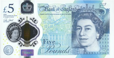 P394 Great Britain 5 Pounds (Polymer) Year 2015